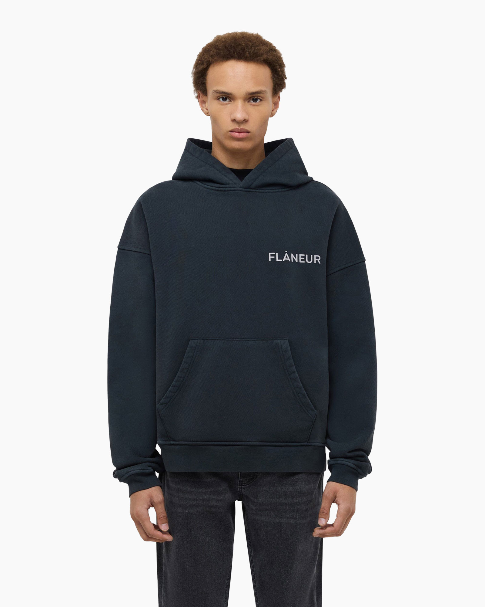Hoodie Double Logo Washed Zwart