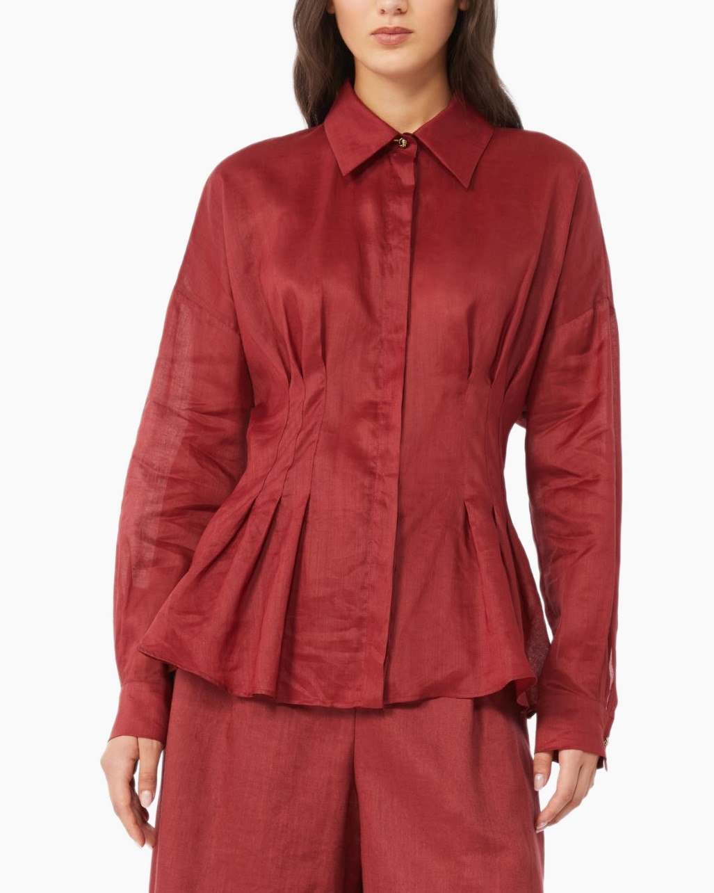 blouse, rood, kraag, gevouwen, lang-sleeve