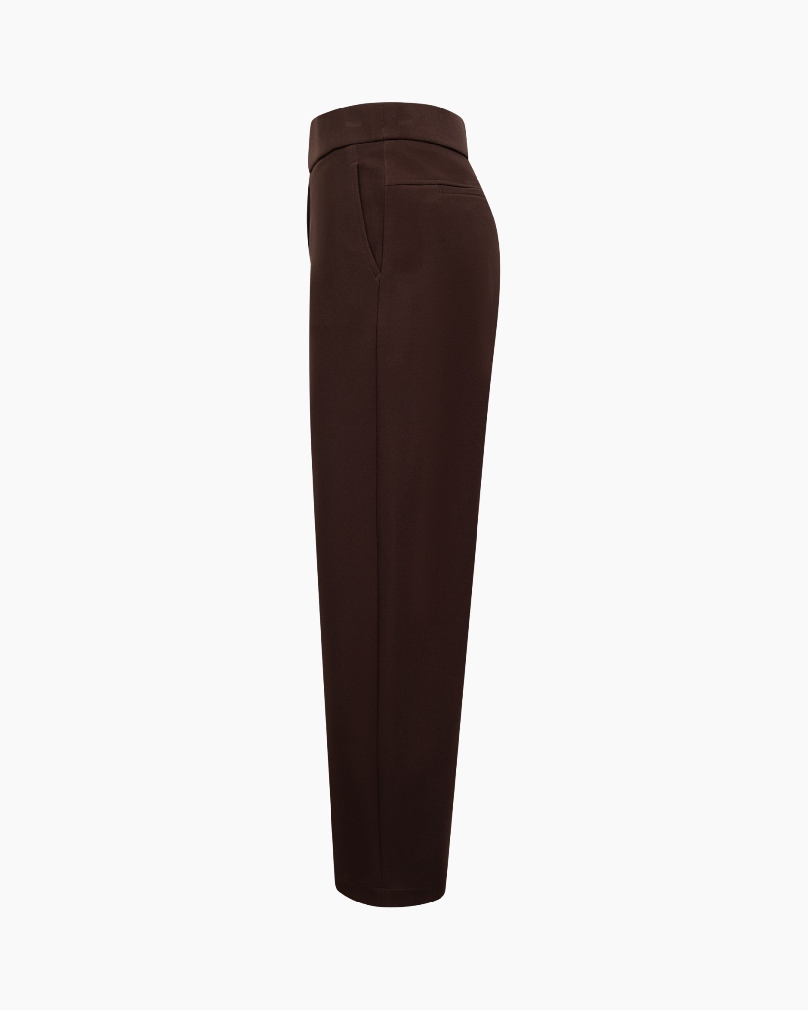 broeken, pantalon, bruin, hoge taille, zak