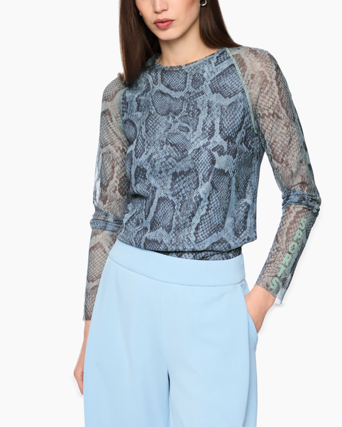 nepedskin, slangenprint, gaastop, blauw, lángarm