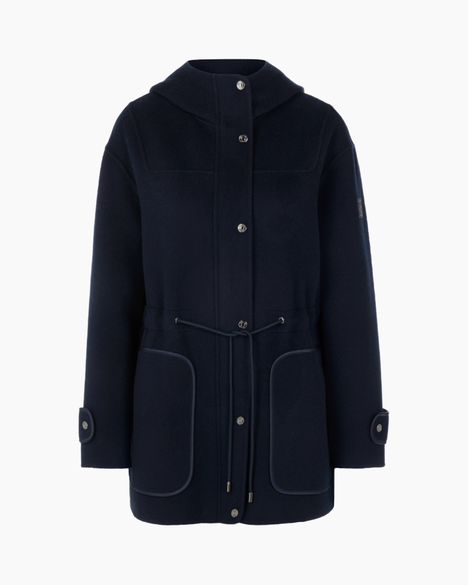jas, parka, marineblauw, knopen, koord