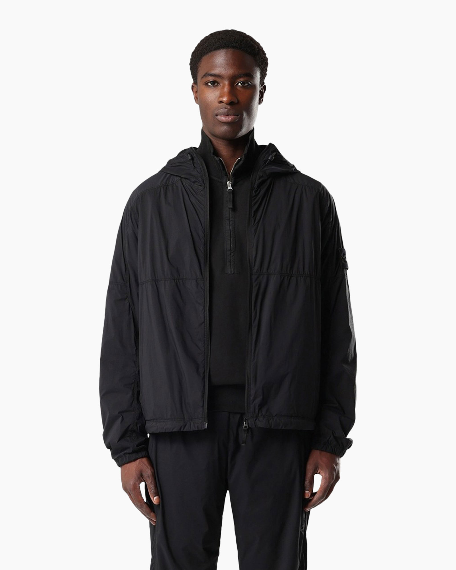 jas, windbreaker, zwart, kapmantel, rits