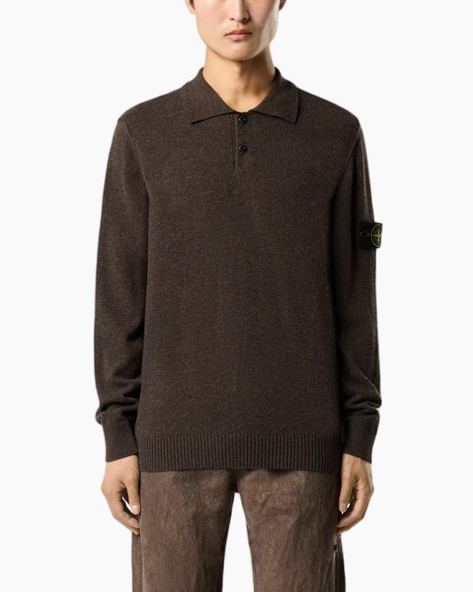polo, bruine trui, langemouw, gebreide kleding, polokraag