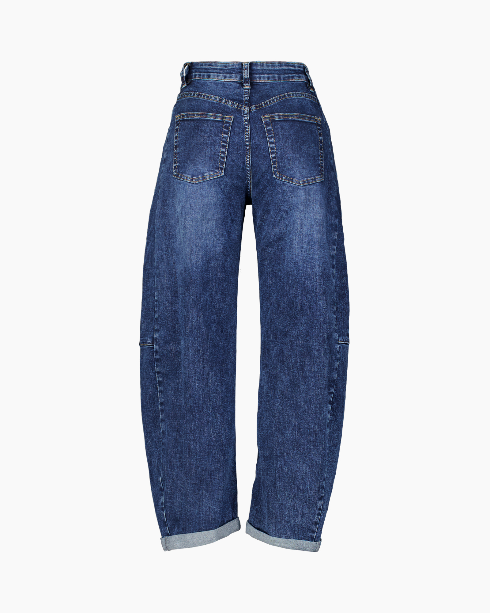 spijkerbroek, denim,  achterzakken, rechte/losse pijp, omgeslagen zoom