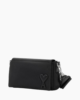 handbag, crossbody, black, rectangular, heart appliqué