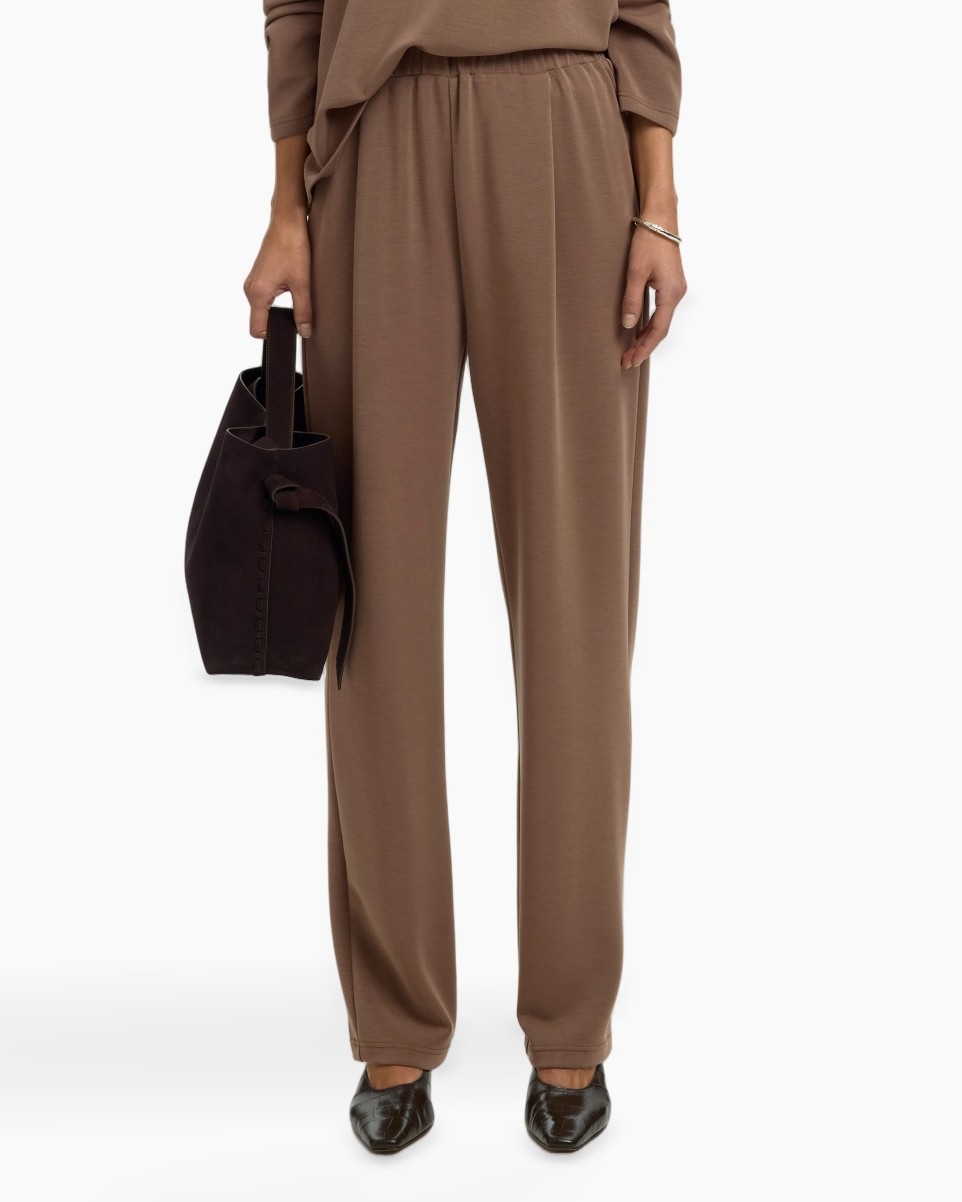 broek, broeken, bruin, wijdte-breed, elastische-taille