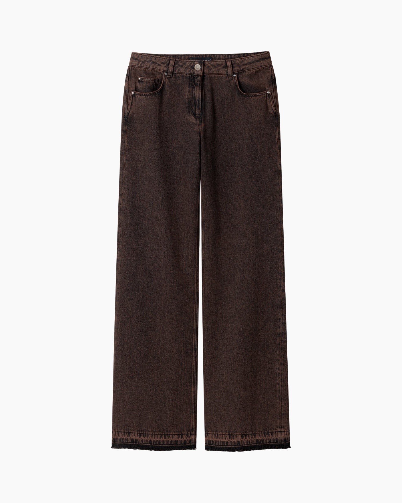 broeken, denim, bruin, wijd uitlopende, zakken