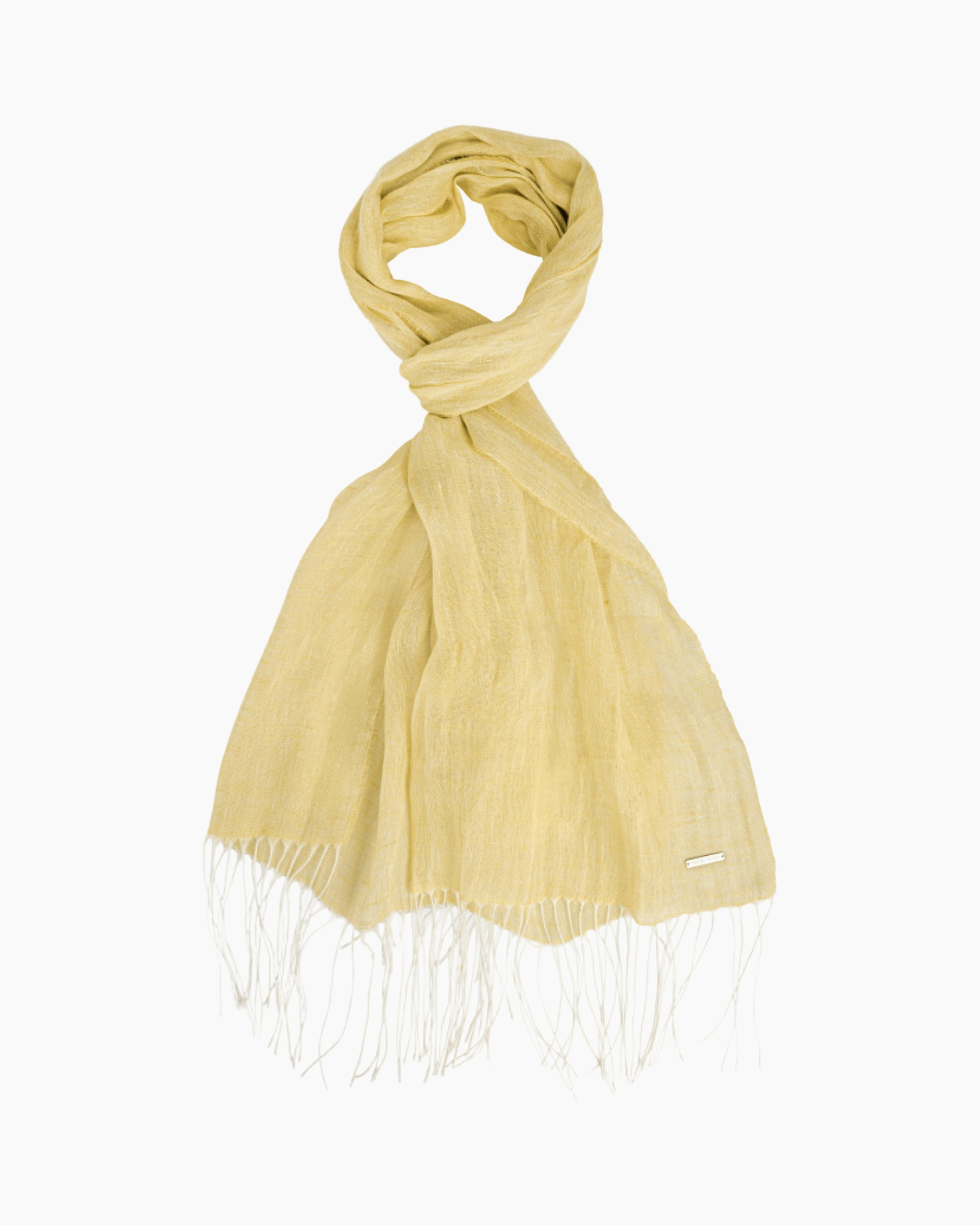 sjaal, omslagdoek, fringes, linnen, geel