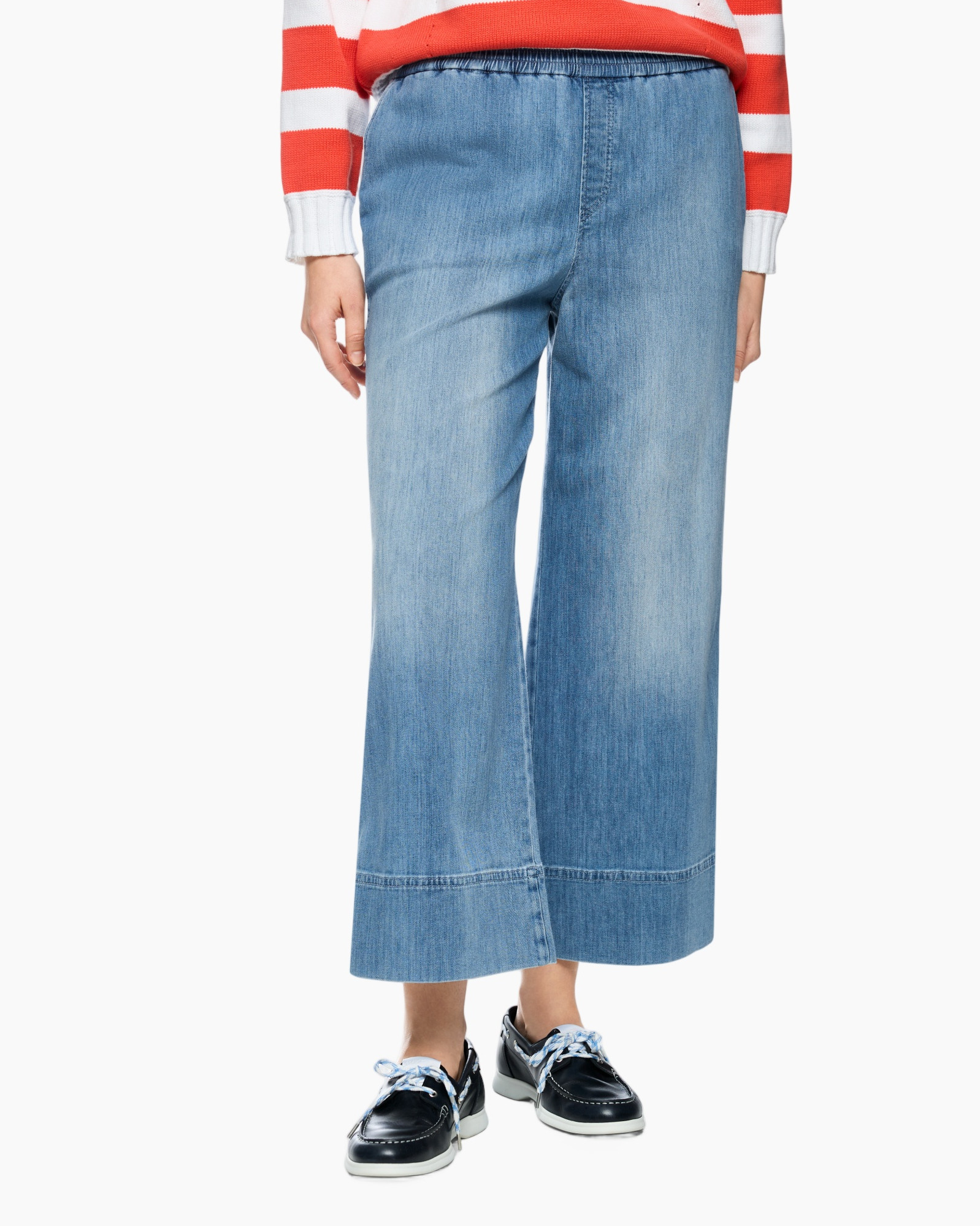 wijdtebroek, denim, vervaagd uiterlijk, middelhoge taille, enkellengte