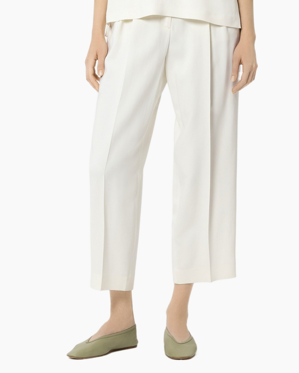 broek, crepe, wit, enkellengte, licht afgeknipt