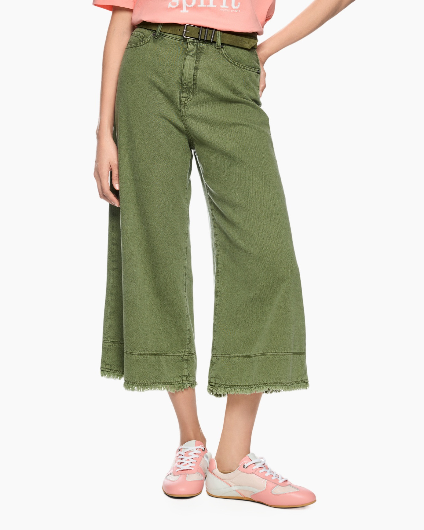 green, wide-leg, culotte, crop?, frayed-hem