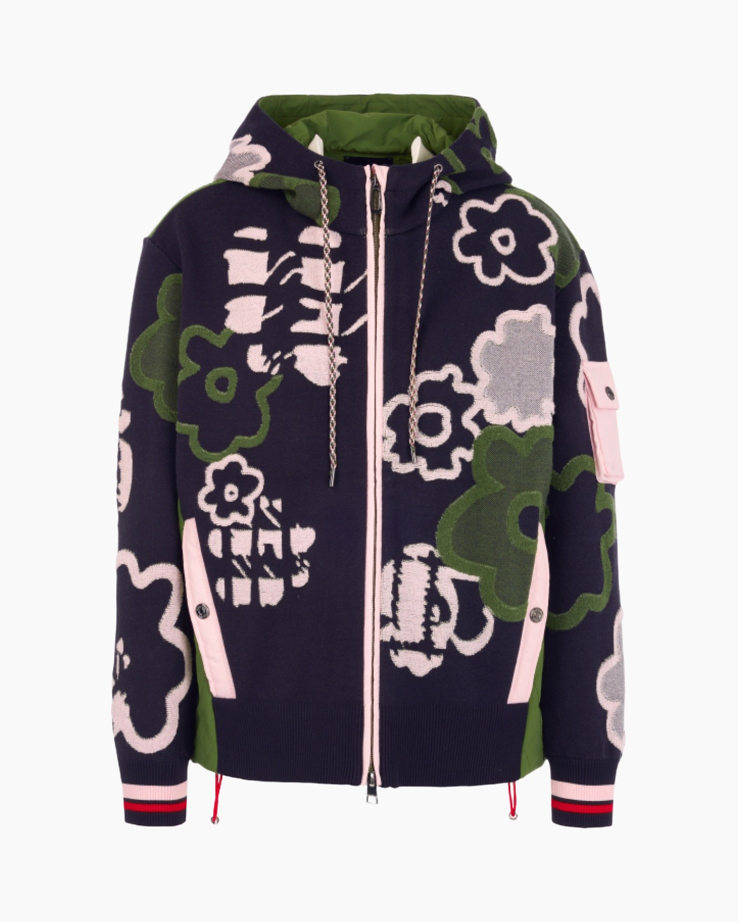 hoodie, capuchon, patroon, bloem,  Rits