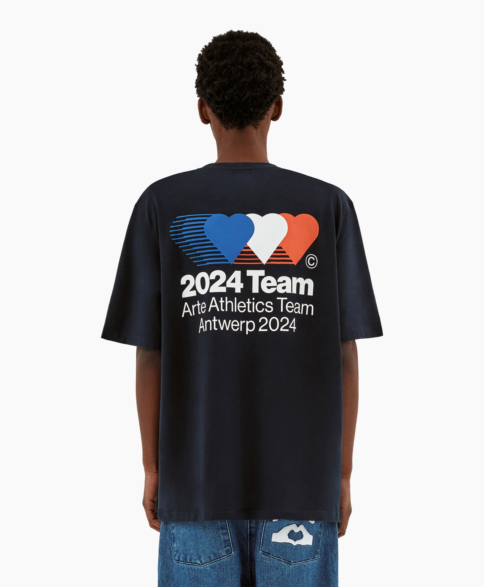 T-shirt Korte Mouw Heart France Back Print Donker Blauw