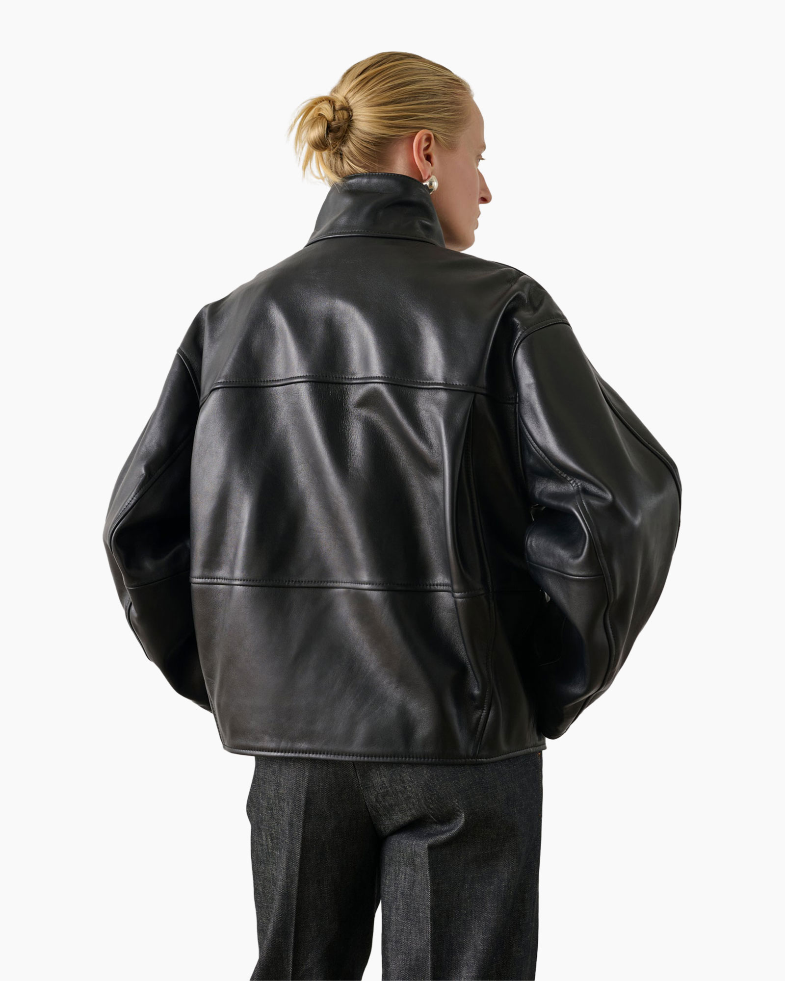 leer jasje, zwart, motorjas, oversized, kraag