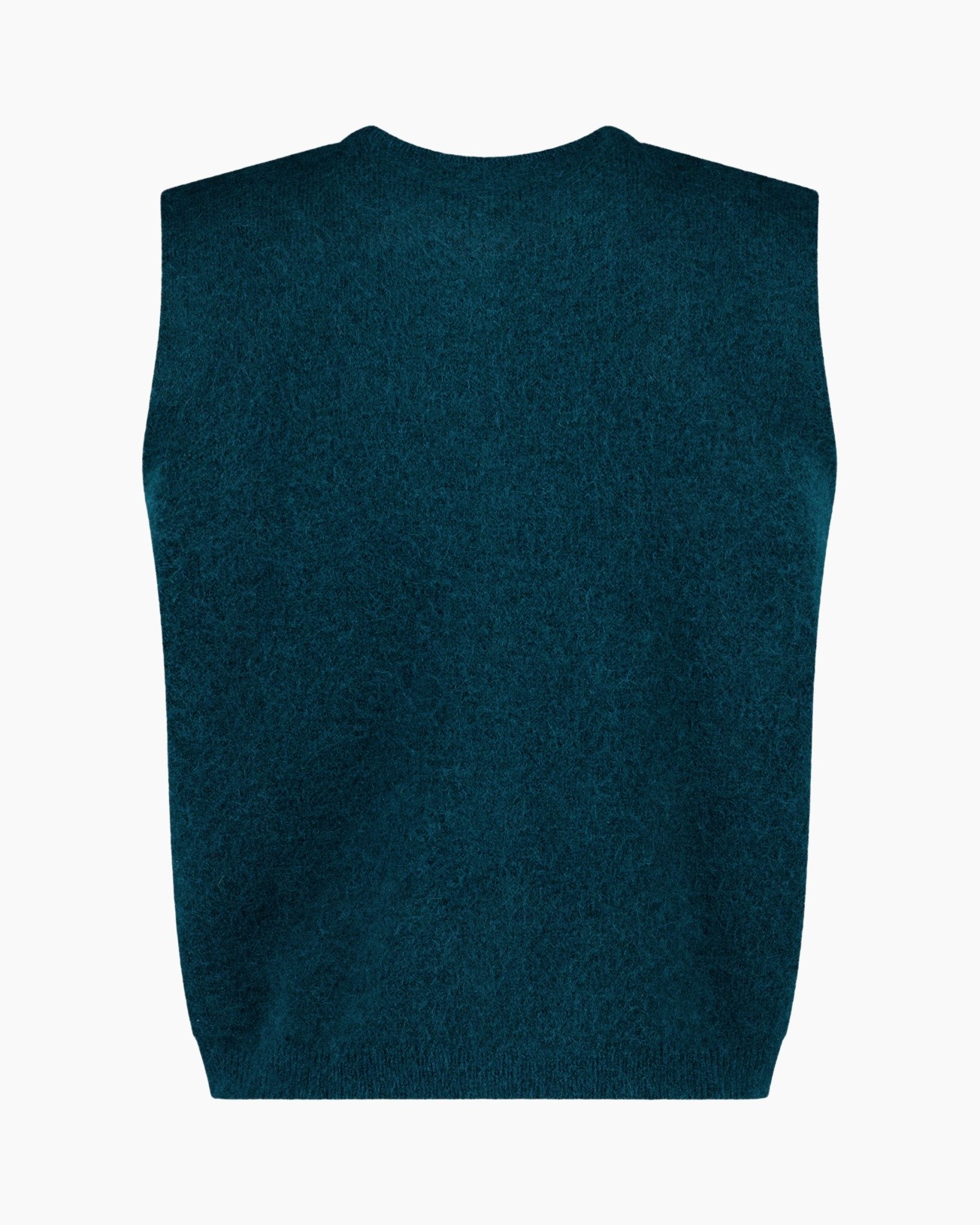 gebreide vest, mouwloos, teal, textuur, voorkant