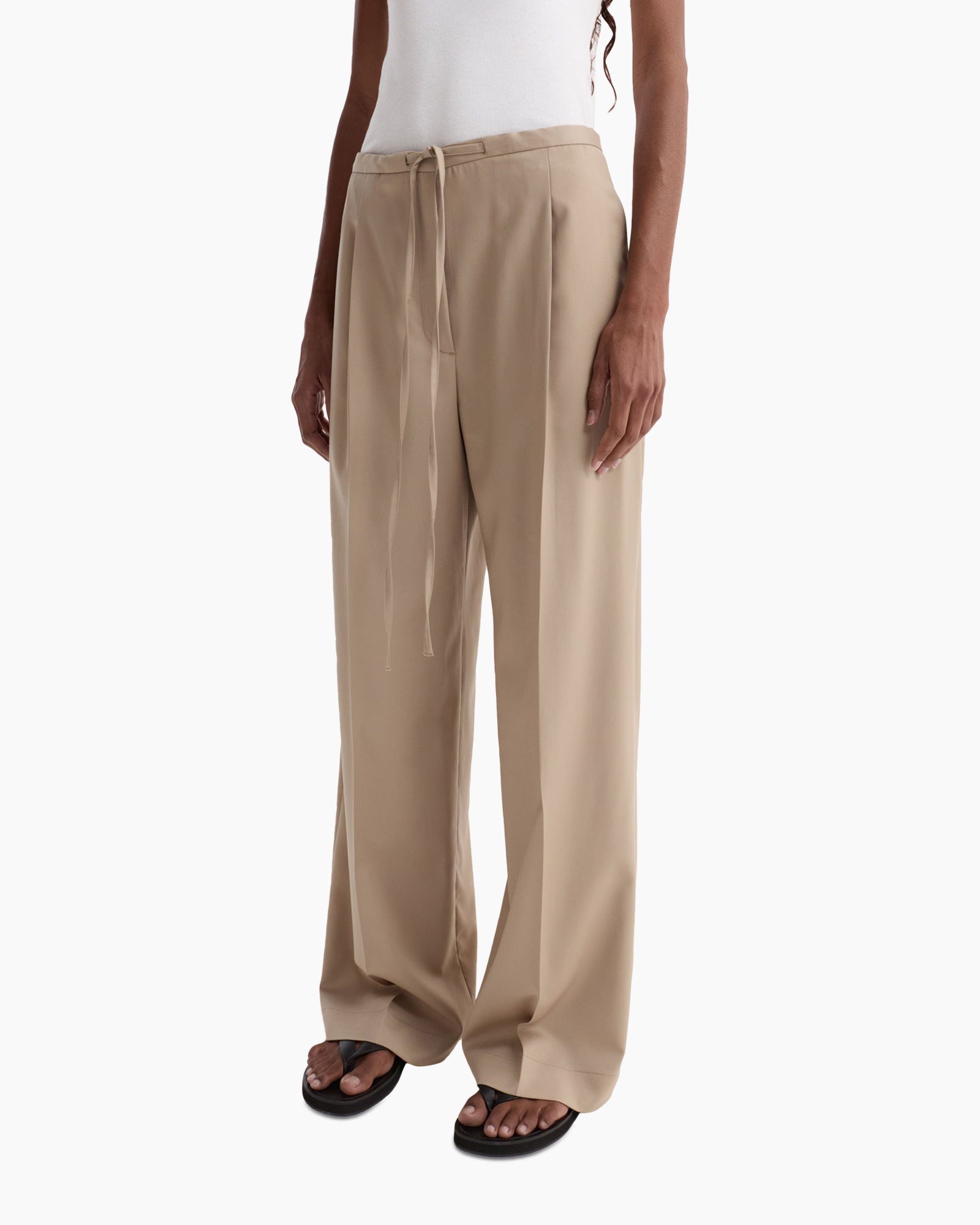 broeken, wijd uitlopend, beige, touwtjes, slacks